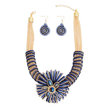 Load image into Gallery viewer, Statement Necklace Blue Wire Flower Set for Women
