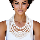 Pearl White 5 Strand Chunky Layered Necklace