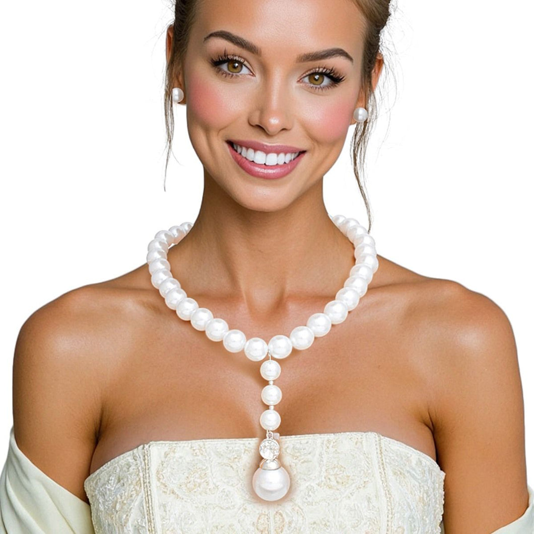 Necklace White Pearl Drop Pendant Set for Women