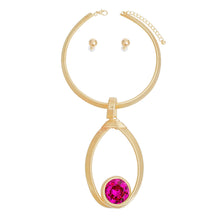 Load image into Gallery viewer, Choker Fuchsia Ribbed Oval Pendant Set for Women
