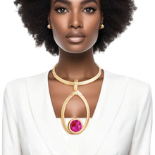 Load image into Gallery viewer, Choker Fuchsia Ribbed Oval Pendant Set for Women
