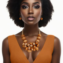 Cargar imagen en el visor de la galería, Necklace Brown Clustered Wood Bead Set Women
