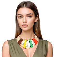 Load image into Gallery viewer, Collar Bold Multicolor Wood Gold Armor Necklace
