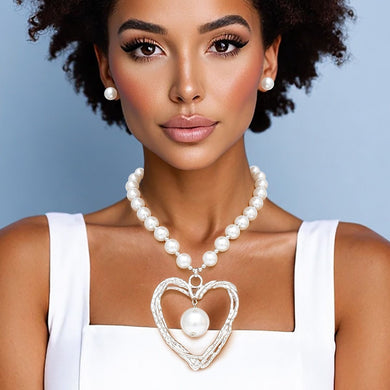 Pendant Silver Heart Drop White Pearl Necklace