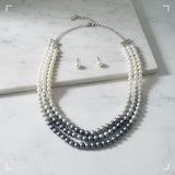 Glass Pearl Gray White Ombre 3 Strand Necklace
