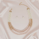 Glass Pearl Pink Cream Ombre 3 Strand Necklace