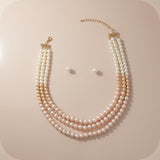 Glass Pearl Pink Cream Ombre 3 Strand Necklace