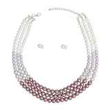 Necklace Purple White Glass Pearl 3 Strand Set