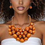 Bib Chunky Brown Wood Bead Chainmaille Necklace