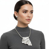 Power Pendant Silver Folded Metal Modern Necklace