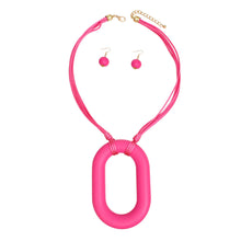 Load image into Gallery viewer, Necklace Long Fuchsia Wood Oval XL Pendant Set
