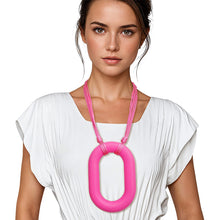 Load image into Gallery viewer, Necklace Long Fuchsia Wood Oval XL Pendant Set
