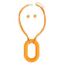 Load image into Gallery viewer, Necklace Long Orange Wood Oval XL Pendant Set
