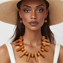 Load image into Gallery viewer, Collar Brown Wood Balanced Asymmetry Necklace
