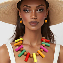 Cargar imagen en el visor de la galería, Collar Multicolor Wood Balanced Asymmetry Necklace
