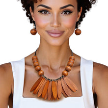 Load image into Gallery viewer, Bib Oval Wood Bead Brown Necklace for Women
