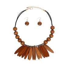 Load image into Gallery viewer, Bib Oval Wood Bead Brown Necklace for Women
