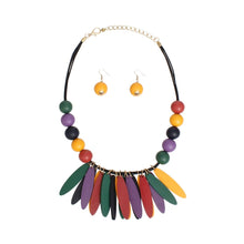 Load image into Gallery viewer, Bib Oval Wood Bead Multicolor Necklace for Women
