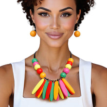 Cargar imagen en el visor de la galería, Bib Oval Wood Bead Rainbow Necklace for Women
