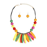 Bib Oval Wood Bead Rainbow Necklace for Women