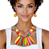 Bib Oval Wood Bead Rainbow Necklace for Women