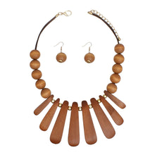 Cargar imagen en el visor de la galería, Bib Refined Tribal Brown Wood Curved Bead Necklace
