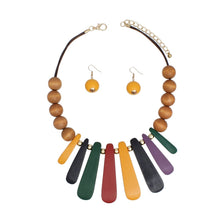 Cargar imagen en el visor de la galería, Bib Refined Tribal Multi Wood Curved Bead Necklace
