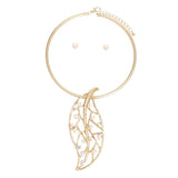 Necklace Gold Aurbo Stone Leaf Pendant Set Women