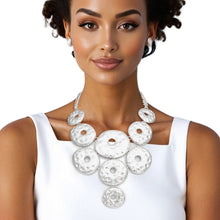 Load image into Gallery viewer, Bib Chunky Hammered Silver Metal Donut Necklace
