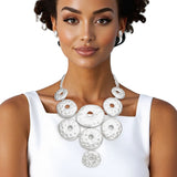 Bib Chunky Hammered Silver Metal Donut Necklace