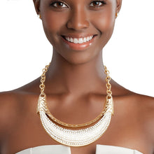 Cargar imagen en el visor de la galería, Bib High Shine Rigid Gold Plate Bling Necklace
