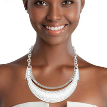 Cargar imagen en el visor de la galería, Bib High Shine Rigid Silver Plate Bling Necklace
