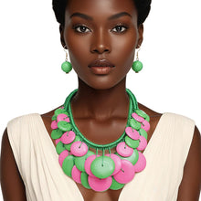 Cargar imagen en el visor de la galería, AKA Sorority Dramatic Long Cord Disc Necklace Set
