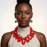 Toggle Chunky Red Bead Cord Tribal Necklace
