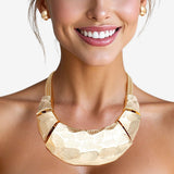 Bib Gold Scratched Plate Heavy Duty Necklace