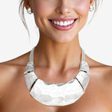 Bib Silver Scratched Plate Heavy Duty Necklace