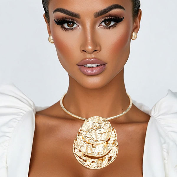 Pendant Gold Industrial Stacked Disc Necklace