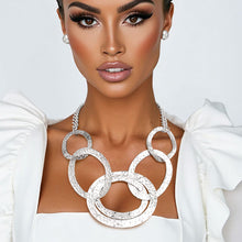 Load image into Gallery viewer, Bib Modernist Chunky Silver Oval Rings Necklace
