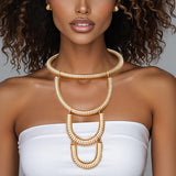 Bib Gold Rigid Coiled Spring U Drop Necklace