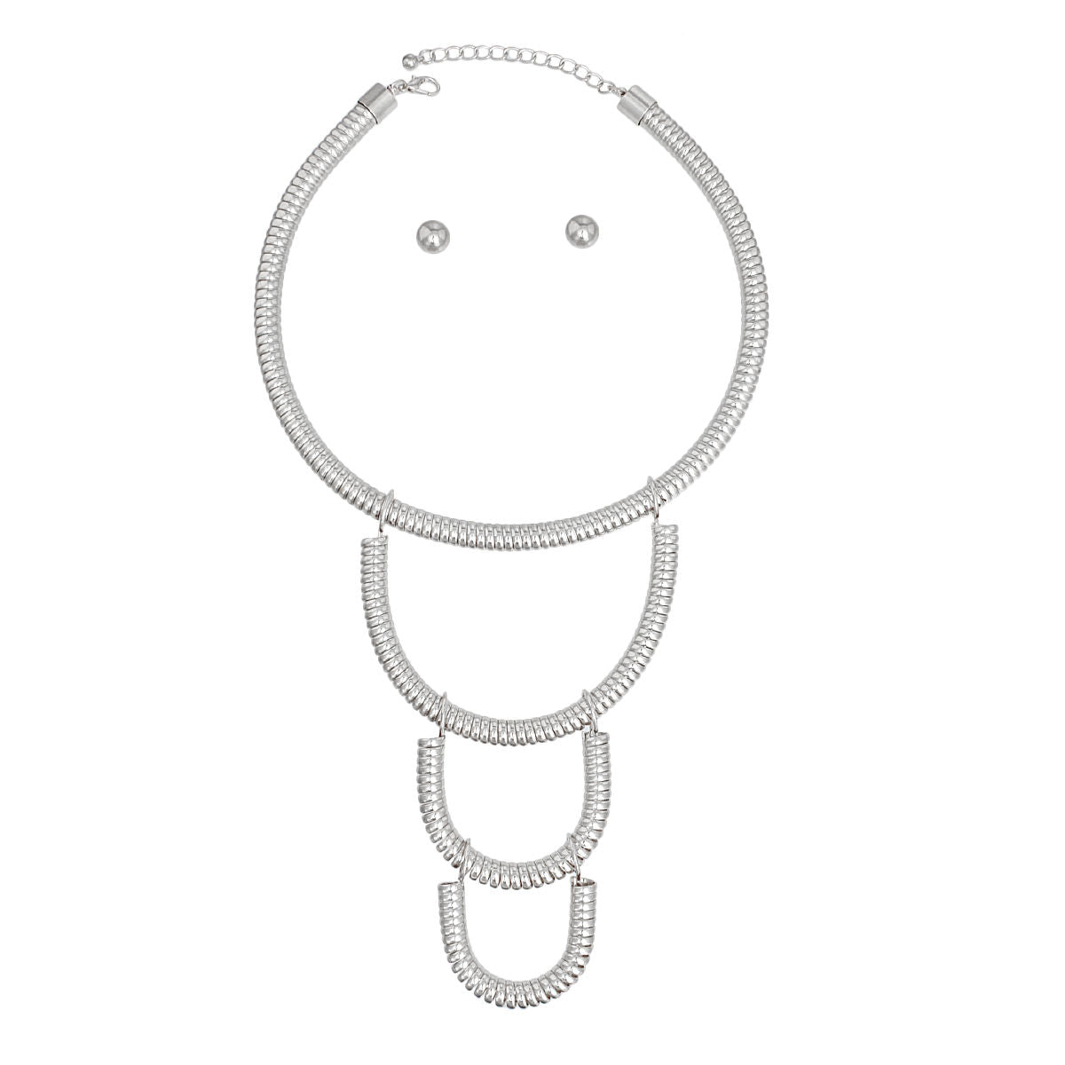Bib Silver Rigid Coiled Spring U Drop Necklace