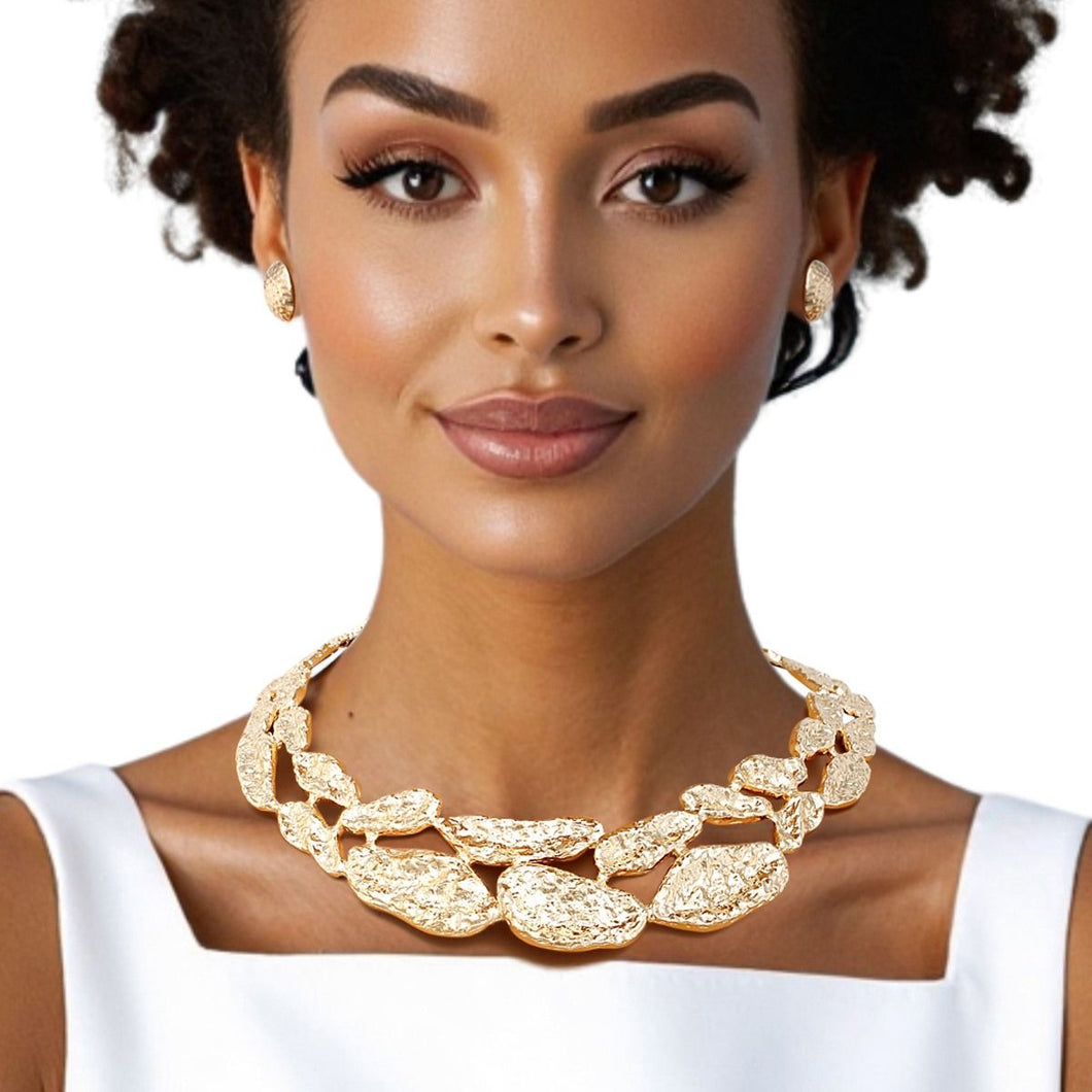 Collar Gold Melted Metal Rigid Armor Necklace