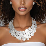 Bib Rigid Silver Circle Armor Collar Necklace