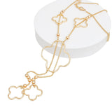 Negligee Long Gold Box Chain Quatrefoil Necklace