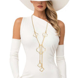 Negligee Long Gold Box Chain Quatrefoil Necklace