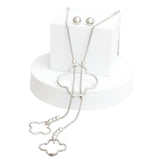 Negligee Long Silver Box Chain Quatrefoil Necklace