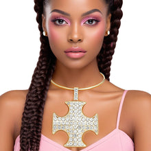 Load image into Gallery viewer, Pendant Gold Stone Cross Pattee Necklace for Women
