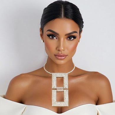 Choker Gold Lustrous Linked Pave Pendant Necklace