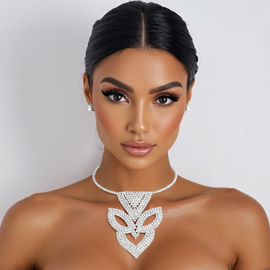 Choker Silver Brilliant Art Deco Pave Pendant Set