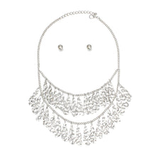 Cargar imagen en el visor de la galería, Bib Silver Tiered Teardrop Dangle Necklace Women
