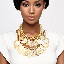 Load image into Gallery viewer, Necklace Gold Metal 5 Strand Bead and Disc Set
